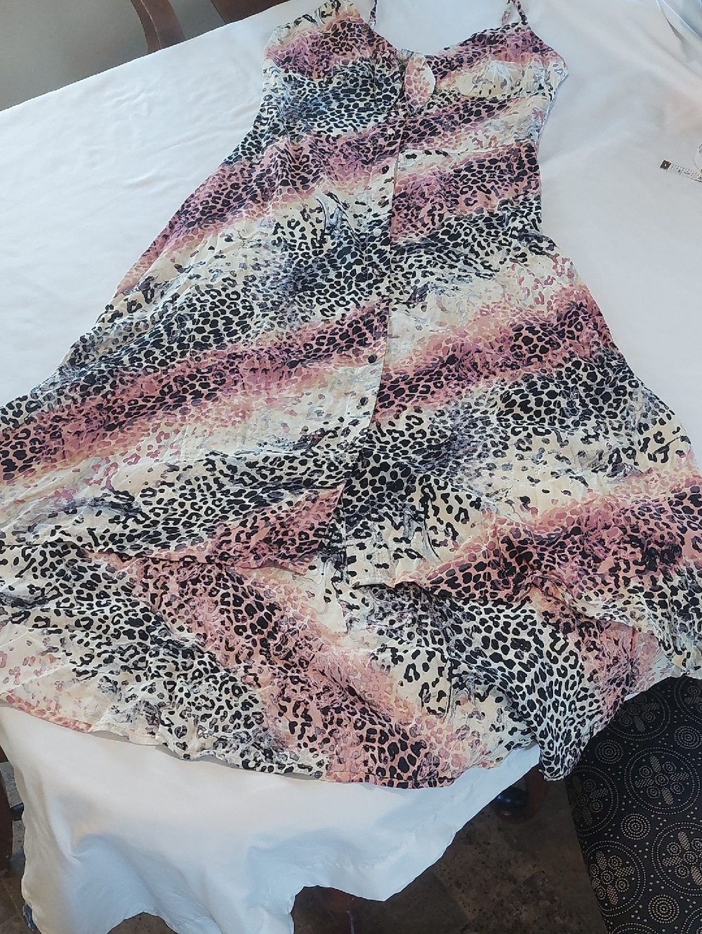 Jessica Simpson Pink, Black & Cream Animal Print Midi Dress.Size Small